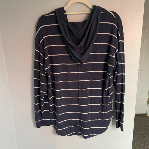 Market & Spruce Soft Lightweight Navy Stripe Hoodie Sweater Sweatshirt L - Picture 3 of 7
